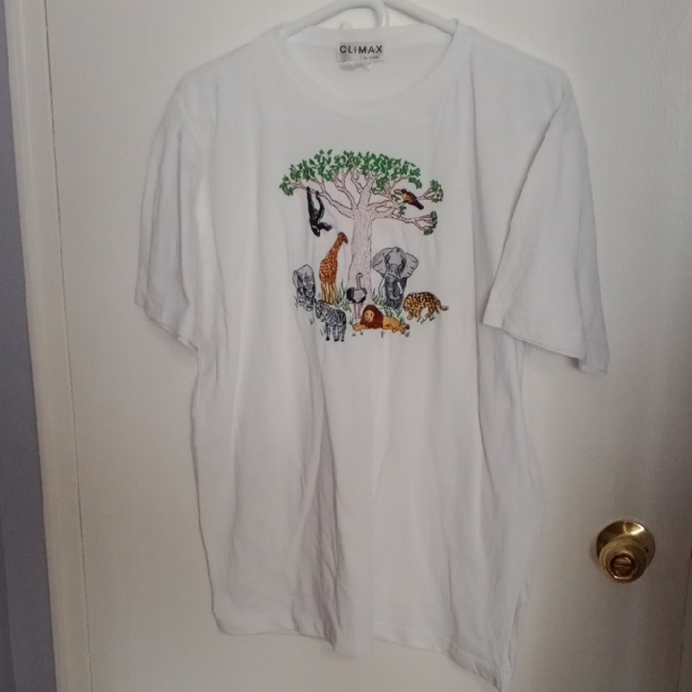 White Short Sleeve Tee with Animal Print